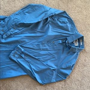 Men’s fitted Express 1MX blue button up shirt Med